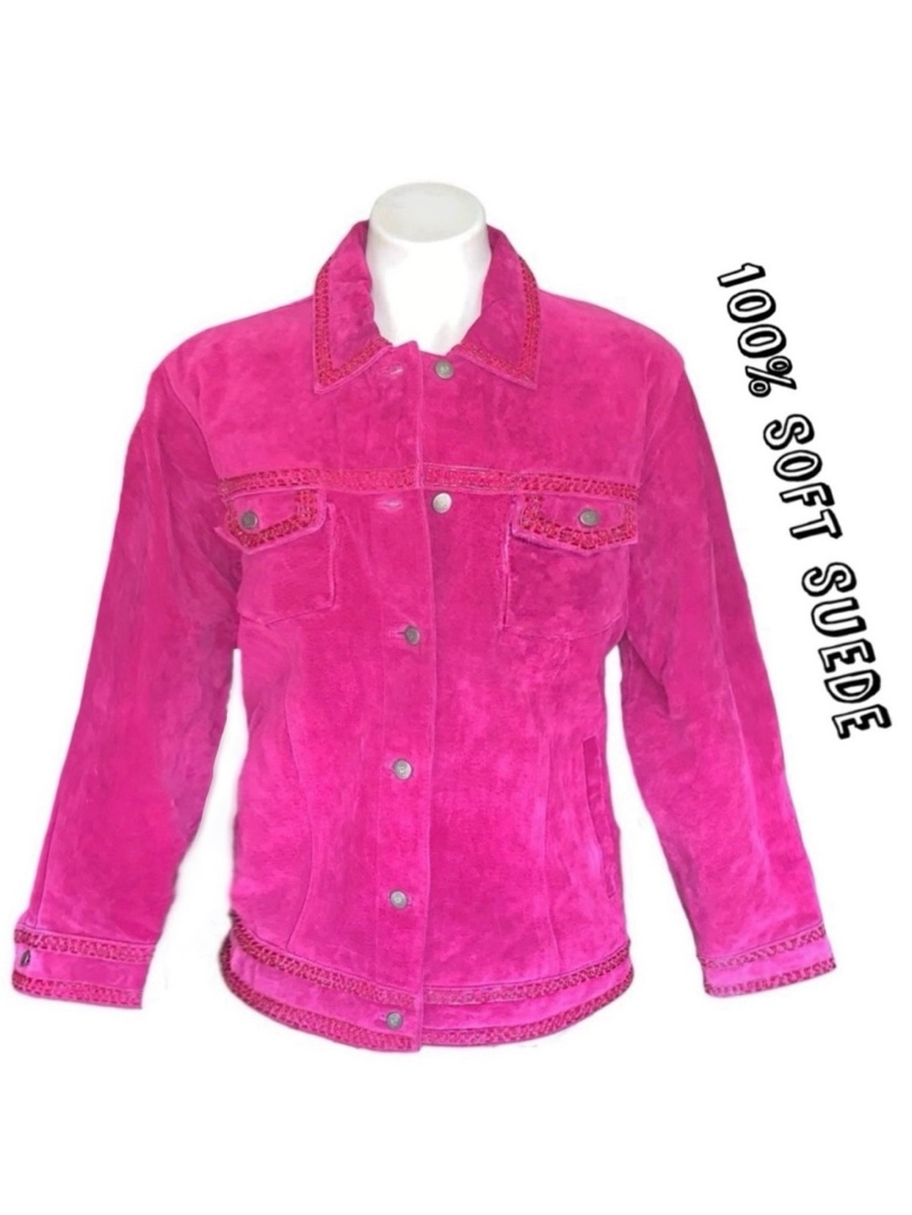 Quacker Factory Magenta Suede Leather Beaded Embellished Jacket